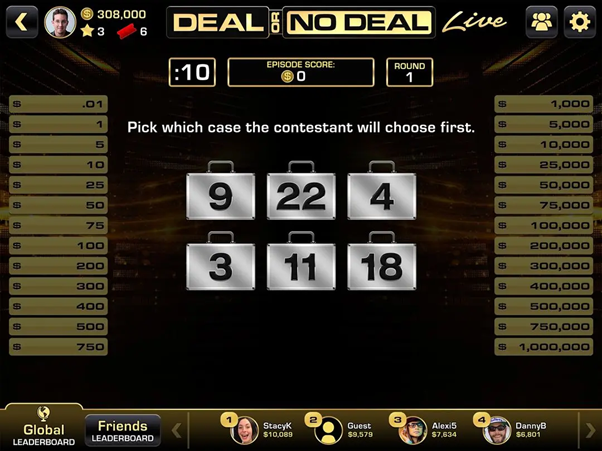 Người chơi mở vali trong vòng chính của trò chơi Deal or No Deal trên 8xbet